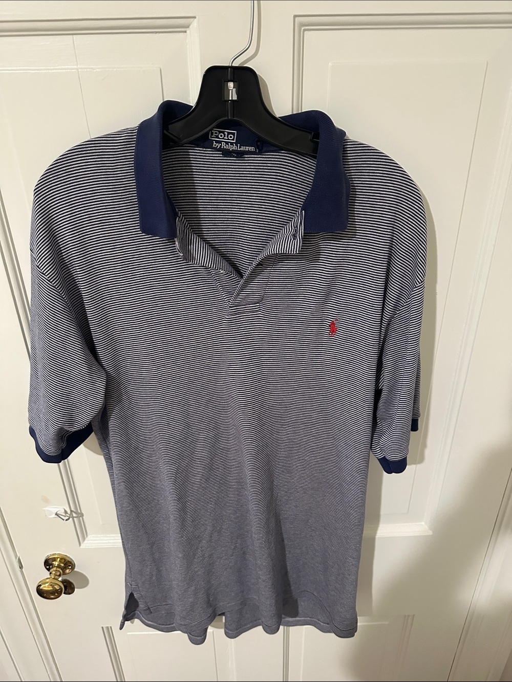 Polo by Ralph Lauren Navy & White Thin-Striped Polo with Red Pony